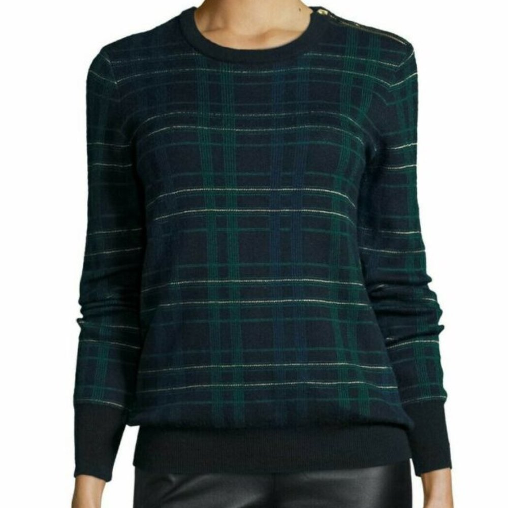 Equipment Ondine Wool Crew Neck Plaid Sweater M